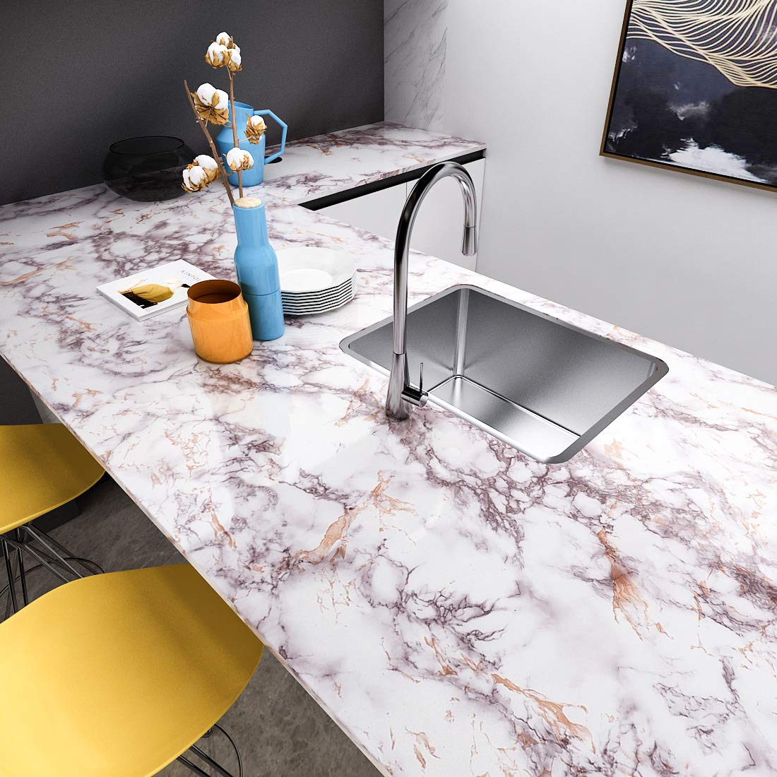 Livelynine 197 x 36 Inch Wide Contact Paper for Countertops Waterproof Wallpaper for Kitchen Countertop Peel and Stick Desk Covering Table Top Covers Self Adhesive Countertop Paper Marble Vinyl Wrap