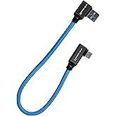 KONDOR BLUE | USB-A to USB-C 3.0 Right Angle High Speed Data and Charging Cable 3A 60W 5G | 1FT Ultra-Durable, & Nylon Braided with Reinforced Metal Connectors | Blue