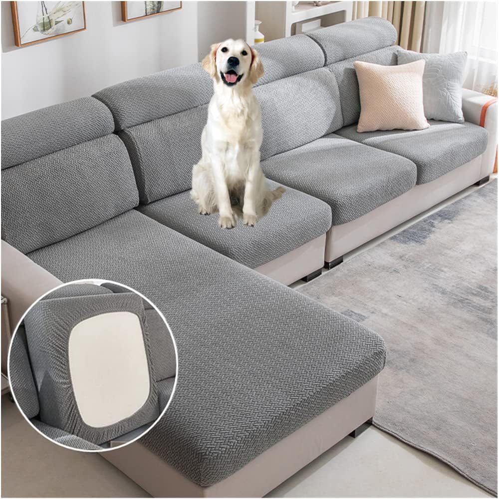 Slipcovers - Jejiakell Universal Wear-Resistant Sofa Cover, 360° Sofa Cushions Cover Tear Stain Resistant Slipcover High Stretch Elastic & Anti-Slip Spandex Protector (B Starlink - Premium Grey, One seat Cover)
