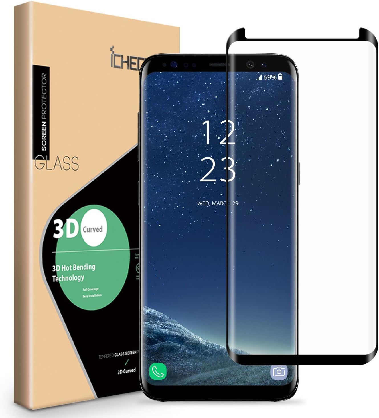 Galaxy S8 Plus Screen Protector - ICHECKEY Upgraded [Full Adhesive][3D Curved Edge] [Case Friendly] Tempered Glass Screen Cover for Samsung Galaxy S8 Plus / S8+