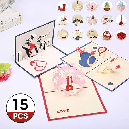 Biglietti Di Natale Modelli.Artistore Pop Up 15 Fogli Carte Augurali 3d Modelli Multipli Cartoline Di Natale Carte Di Compleanno Auguri Per Il Tuo Amore Biglietti Di Auguri Creativi Papercraft Amazon It Casa E Cucina
