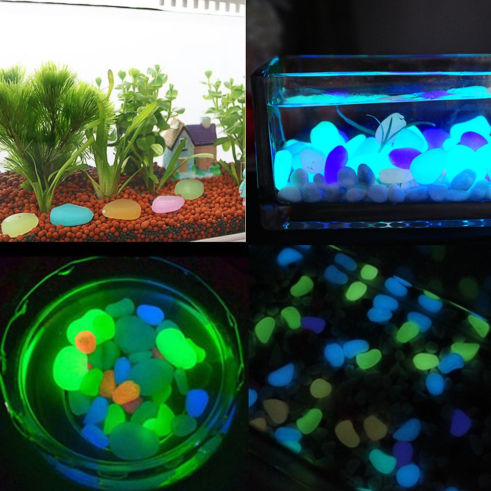 Gozheec fluoreszierende steine solar 300 stücke Leuchtende Steine Leuchtstein Dekostein Außenleuchte Künstliche Kieselsteine für Aquarium Garten Deko Gehweg