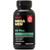 GNC Mega Men 50 Plus One Daily Multi, 60 Count, 60 Servings | Men's Multivitamin with Vital Nutrients for Males Over 50, Essential Minerals &amp; Vitamins, Potent Formula, Gluten-Free