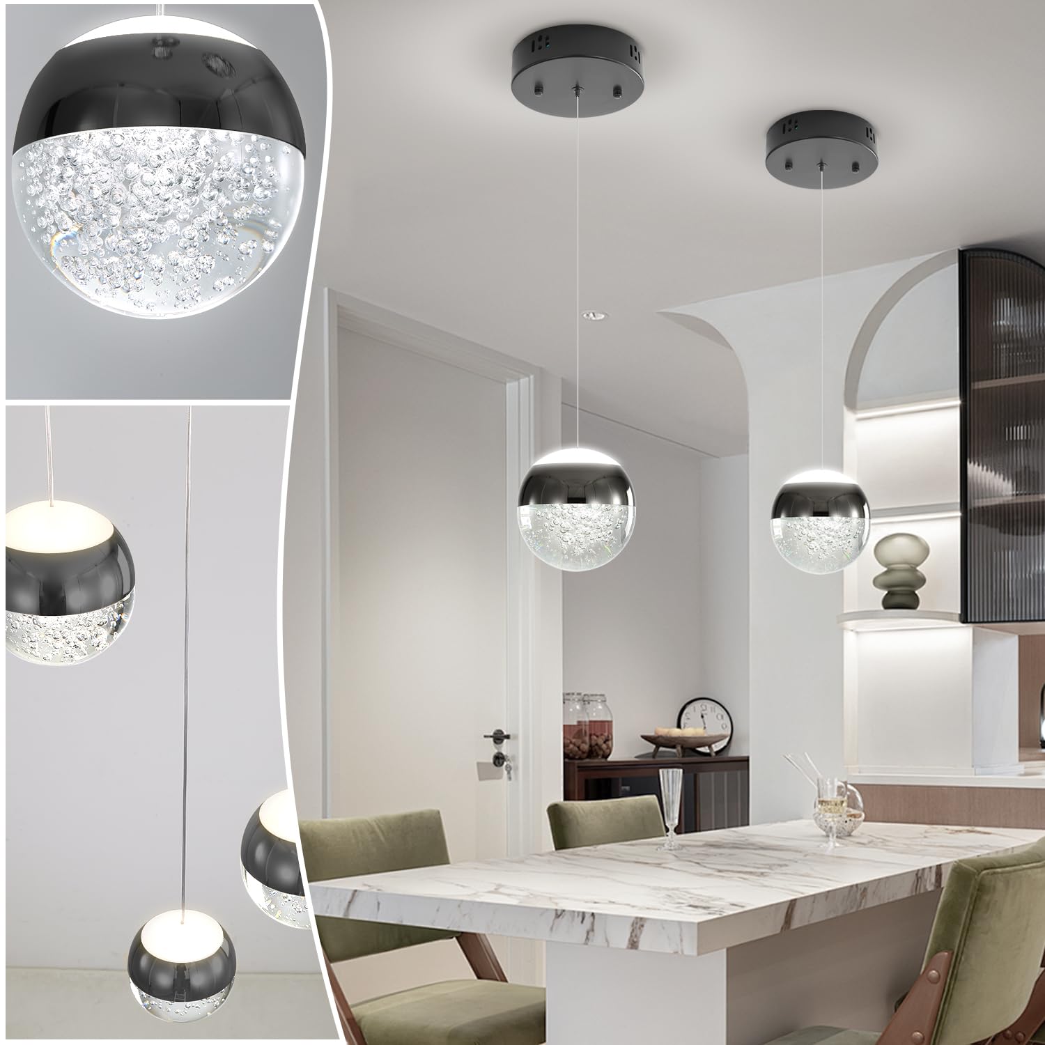 Photo 1 of Modern Crystal Chandelier Black Globe Pendant Light Fixture, Mini Globe Ceiling Hanging Light Fixture for Living Room Bedroom Kitchen