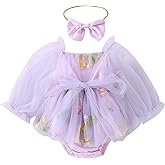 ODASDO Newborn Baby Girl Romper Dress Flower Embroidery Tutu Princess Long Sleeve One-Piece Bodysuit Cake Smash Outfit