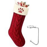 LHMTQVK Large Cat Dog Christmas Stocking, Embroidered Knit Christmas Stocking with Hook, Pet Christmas Stockings, Xmas Stockings for Dogs