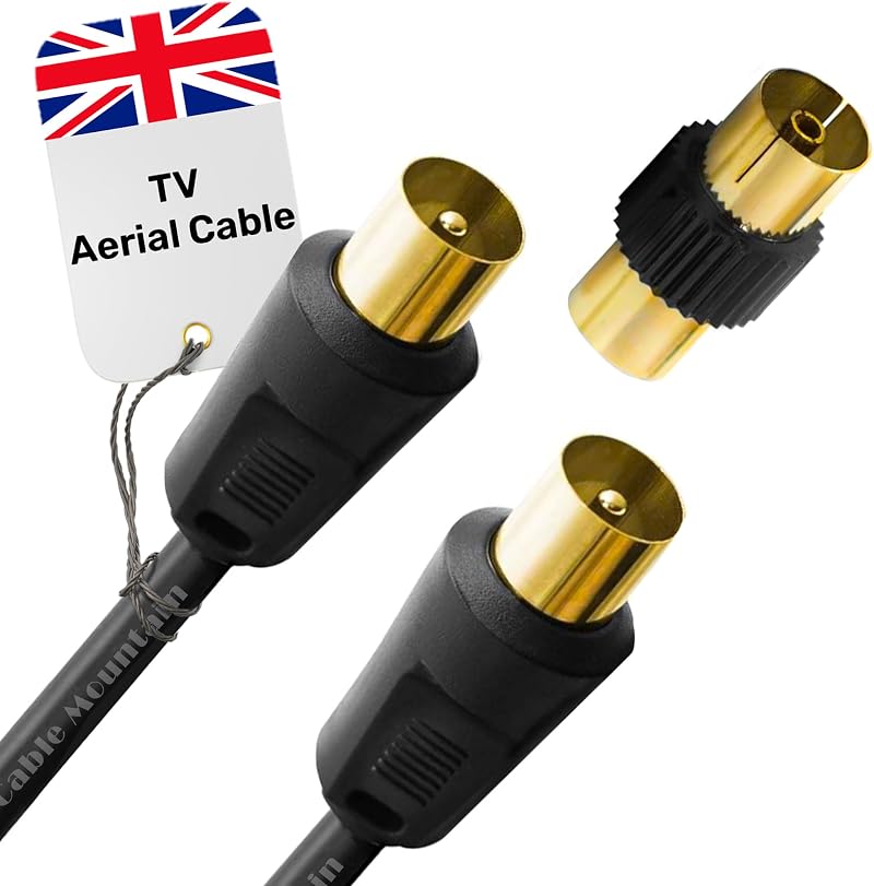 Cable Mountain 3m TV Aerial Cable Coaxial RF Extension Lead Gold 24K