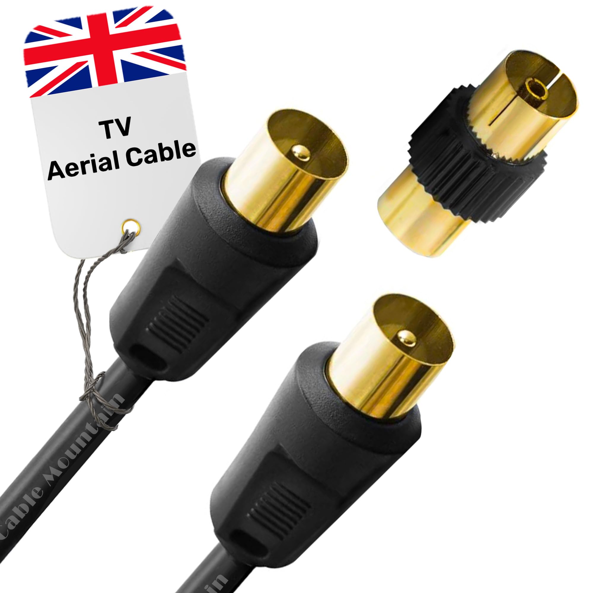 Cable Mountain 0.5m TV Aerial Cable - Coaxial RF Extension Lead (Male to Male) with Gold Plated Connectors | Antenna Wire for Freeview, Sky, Virgin Media, Digital Smart TV & Radio (Black)