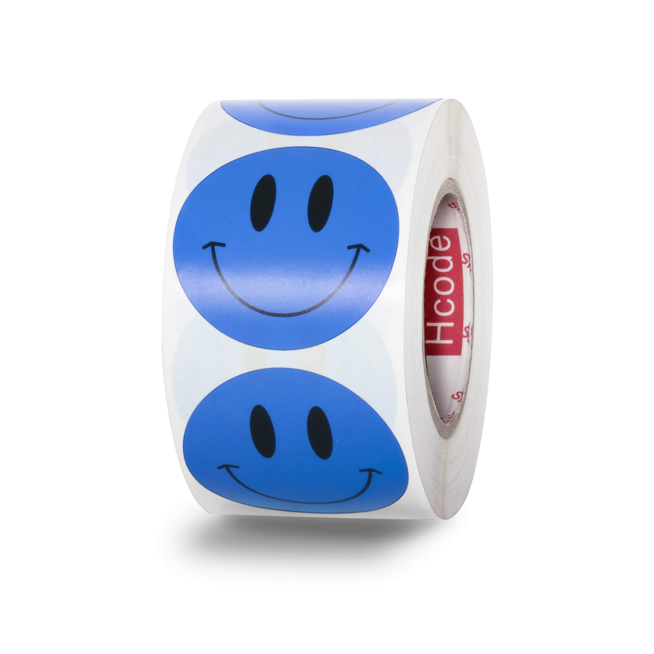 Hcode 1.5 inch 38mm Happy Face Stickers Roll Circle Dots Paper Labels Reward Stickers Teachers Stickers 500 Pieces per Roll (1.5 inch Blue)