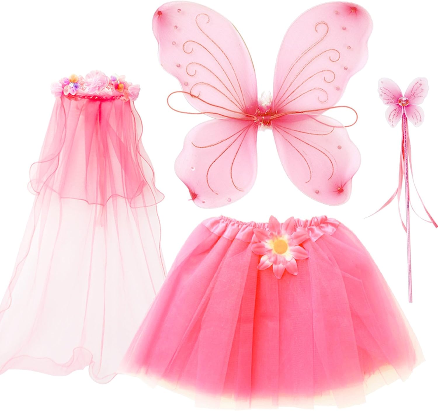Fedio 4Pcs Girls Princess Fairy Costume 