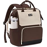 LOVEVOOK Laptop Backpack for Women with Giant Tumbler Holder Pocket, 15.6 inch Travel Work Backpack Purse for Nurse Teacher, Waterproof School Bag College Bookbag Cute Casual Daypack for Girls Brown
