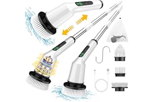 CTMAST Electric Spin Scrubber for Cleaning Bathroom, Shower Scrubber Cordless Cleaning Brush with IPX7 Waterproof & 2 Speed, 5 in 1 Cleaning Brush Cleaning Supplies for Shower Tub Kitchen Tile Toilet White