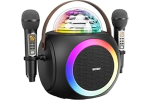 DLARA Karaoke Machine for Adults and Kids, Portable Bluetooth Speaker with 2 UHF Wireless Microphones PA System with Disco Ball, LED Lights, for Home Party, Wedding,Church,Picnic, Outdoor/Indoor