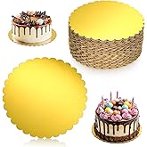 50 Pack Gold Cake Boards 12 Inch Round Disposable Cake Circle Base Board Valentine's Day Cakes Cardboard Rounds Scallop Edge Grease Proof Coated Plate for Wedding Christmas Birthday Dessert
