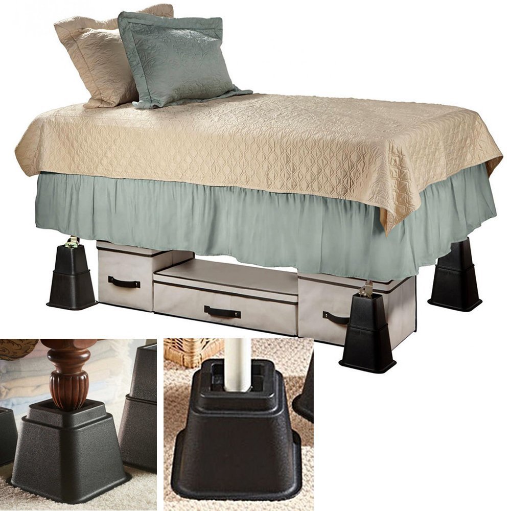 6 Or 4 Inches Heavy Duty Set Of 8 Pcs Adjustable Black Bed Risers Or Furniture Riser Bed Lifts In Heights Of 10 Home Garden Store Bedding Accessories