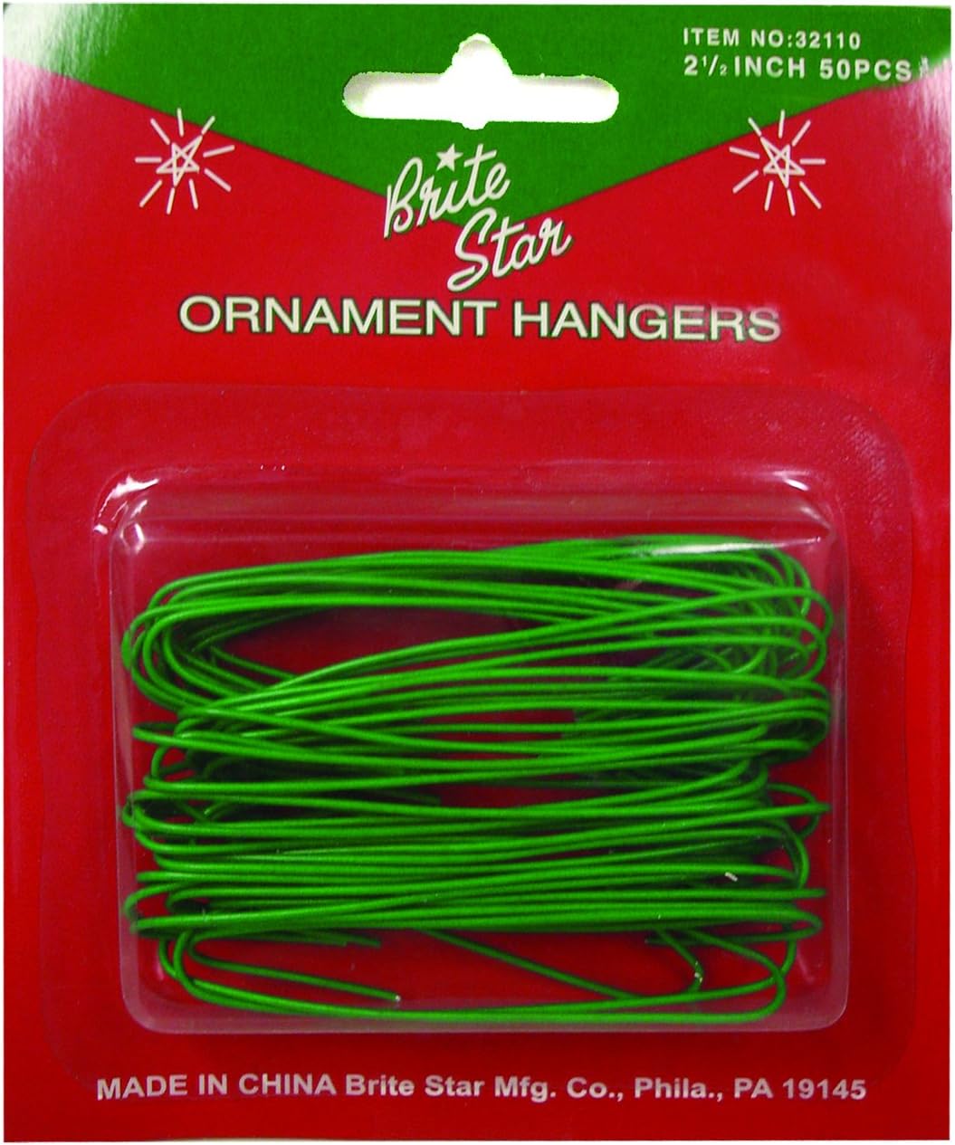 Ornament Hooks - Brite Star Metal Ornament Hooks, 50 Count, Green