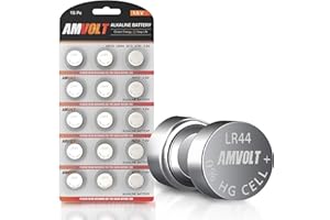 AmVolt- Pack of 15 LR44 Batteries AG13 SR44 357 303 Premium Alkaline Non Rechargeable Button Battery, 1.5 Volt Small Batteries for Watches Clocks & Electronic Devices