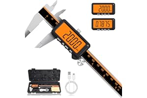HARDELL Digital Caliper, Rechargeable Calipers with Large Orange Screen, Anti-Glare LCD & ABS Function, in/MM Caliper Measuring Tool, Stainless Steel Micrometer -Auto Off for DIY/Household (6 Inch)