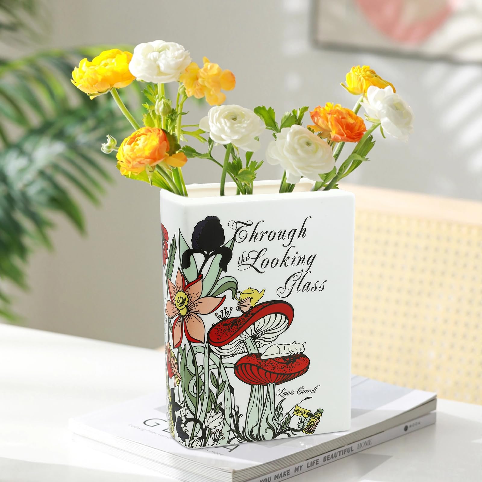 Decorative Ceramic Book Vase for flowers, Cute Book Vase Bookshelf Decor, Creative Gifts for Book Lovers, Modern Personalised Ornaments for Floral Arrangement Home Bedroom Living Room Office (1)