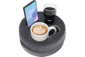 G GOOD GAIN Couch Cup Holder Pillow, Cute Sofa Drink Cup Holder Cozy Buddy | Desk Organizer for Mugs, Snacks, Phone, Makeup | Bed Caddy Tray for Bed, Car, Park, Beach, Picnic, Boat, RV, Table (Grey)