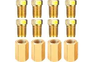 Yharnamite 12 Pcs Brake Line Fittings, 3/8"-24 Threads Brake Line Fittings Set for 3/16" Brake Line Tube, 4 Unions + 8 Nuts C
