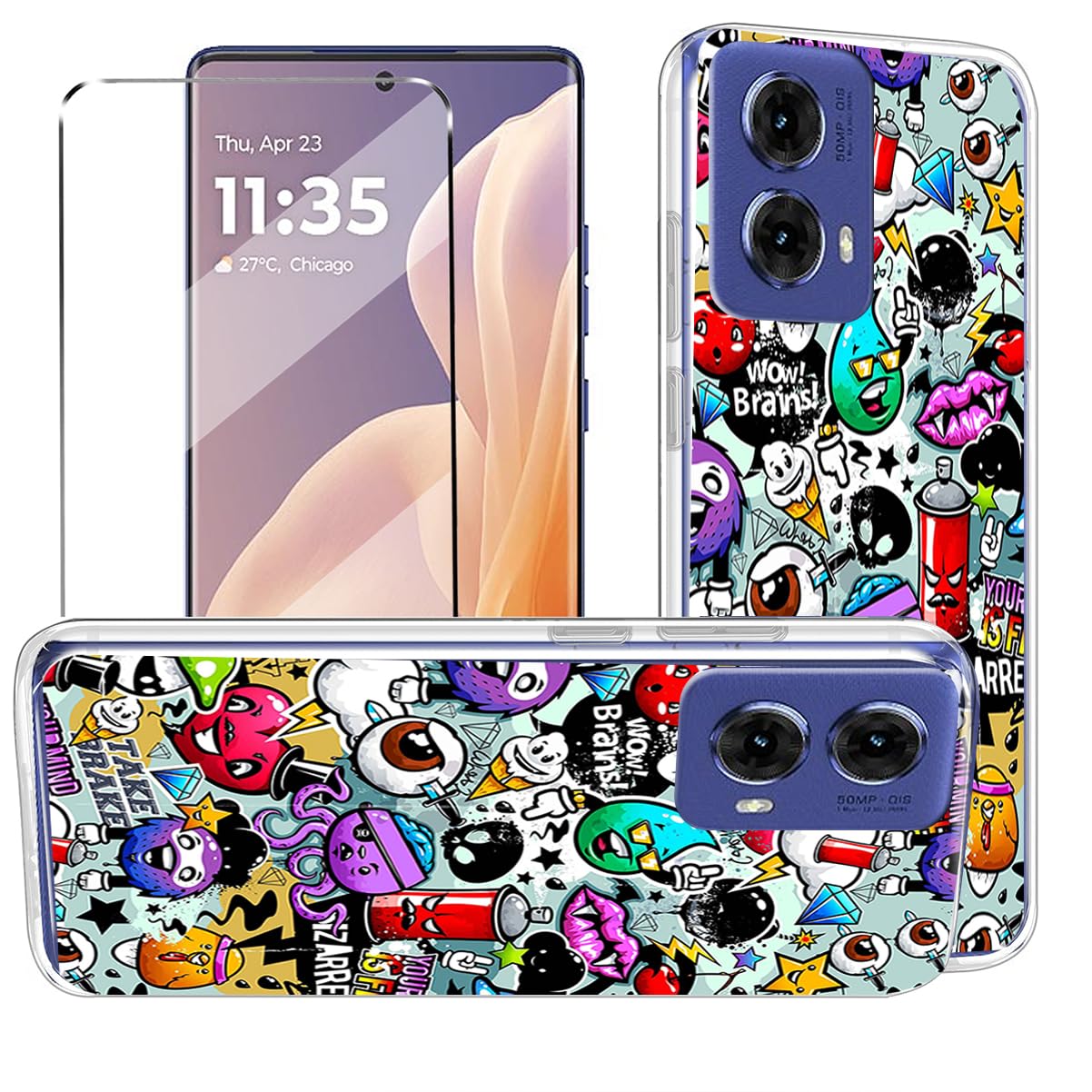 HuiYouMY 2-in-1 Case Compatible with Moto G85 Cover with 1 Pack Tempered Glass Screen Protector for Moto G85, Slim Fit Soft TPU Shockproof Anti-Scratch Phone Case Cover - XS40