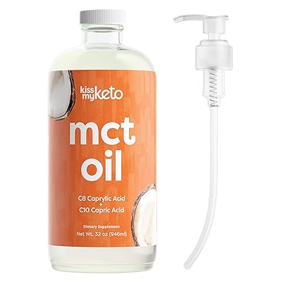 Kiss My Keto MCT Oil 32 oz &mdash; Premium MCT Oil C8 &amp; C10 + Dosing Pump | Coconut Oil Medium Chain Triglycerides from Sustainable Non-GMO Coconuts | for Keto Coffee &amp; Tea, Salads, Keto Shakes