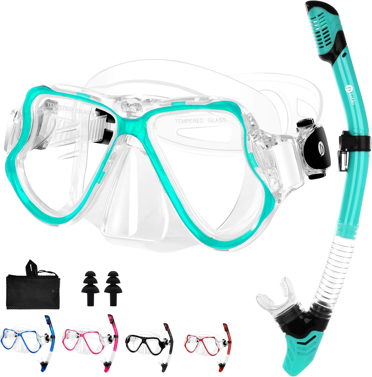 JARDIN Dry Top Snorkel Set, Panoramic Wide View Snorkel Mask, Anti-Fog Tempered Glass Diving Mask, Free Breathing& Easy Adjustable Strap Scuba Mask, Professional Snorkeling Gear for Adults (Teal) : Sports & Outdoors