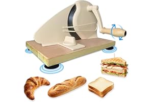 Upgrade Manual Bread Slicer White Hand Crank Bread Slicer with Scale Line and Steel Fence, Sharp Blade, Adjustable Width for 
