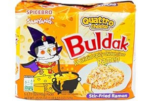 W&E MART Korean Spicy Ramen Buldak Ramen Asian Snack Buldak Cheese Hot Chicken Flavor Ramen 5 Pack (145g x 5) 5.11 oz x 5, Samyang Brand