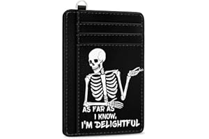 Yonlevres Skeleton Skull Credit Card Holder Slim Wallet, Funny Gothic RFID Wallet Women Front Pocket Small Card Holder, Goth Halloween Card Case ID Window PU Leather RFID Blocking Card Organizer Gifts
