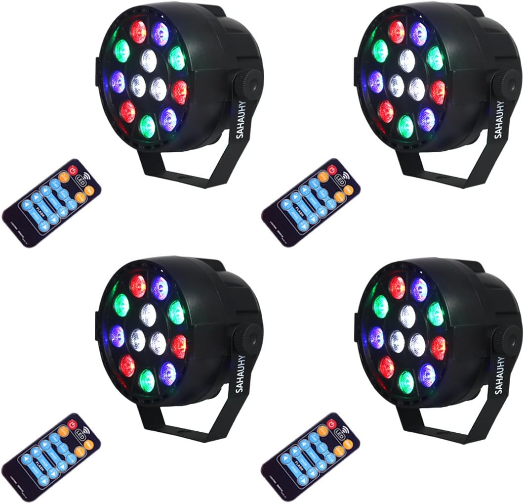 Stage Lights,SAHAUHY Par Lights 12 Leds Stage Lighting with Remote Control Sound Activated(Four Stage Lights)