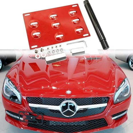 Xotic Tech License Plate Mounting Bumper Tow Hook Bracket For Mercedes Benz Glk Glc Gle Red