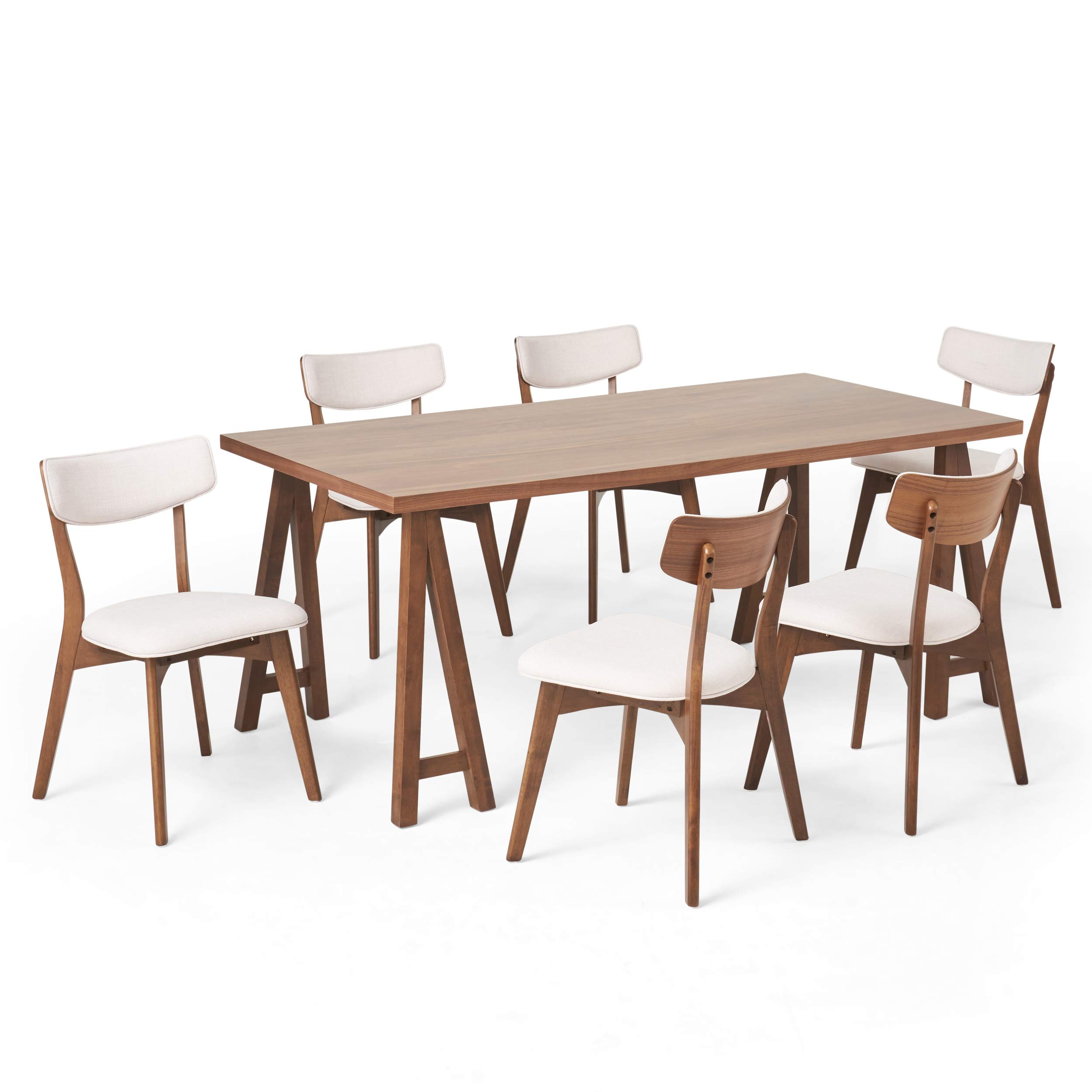 Photo 1 of *CHAIRS ONLY* Christopher Knight Home Rachel Mid-Century Modern 7 Piece Dining Set with A-Frame Table, Light Beige + Walnut