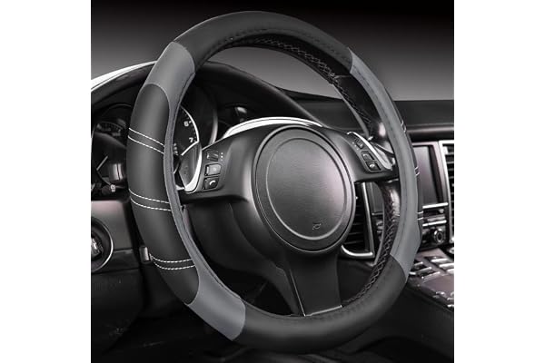 CAR PASS Line Rider Microfiber Leather Sporty Steering Wheel Cover Universal Fits for 95% Truck,SUV,Cars,14.5-15inch Anti-Sli