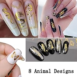 Gold Animal Nail Art Stickers, Butterfly Leopard