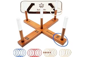 SunNordic Wooden Ring Toss Game Set, Backyard Beach Camping Game with Toss Rings & Portable Carrying Bag, Outdoor Lawn & Yard Games for Kids, Adults & Family