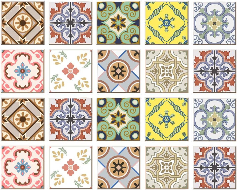 Poromoro Spanish Portuguese Azulejo Style Peel and Stick Tile Stickers Set of 20/30/40 pcs (30pcs_5.9, A)
