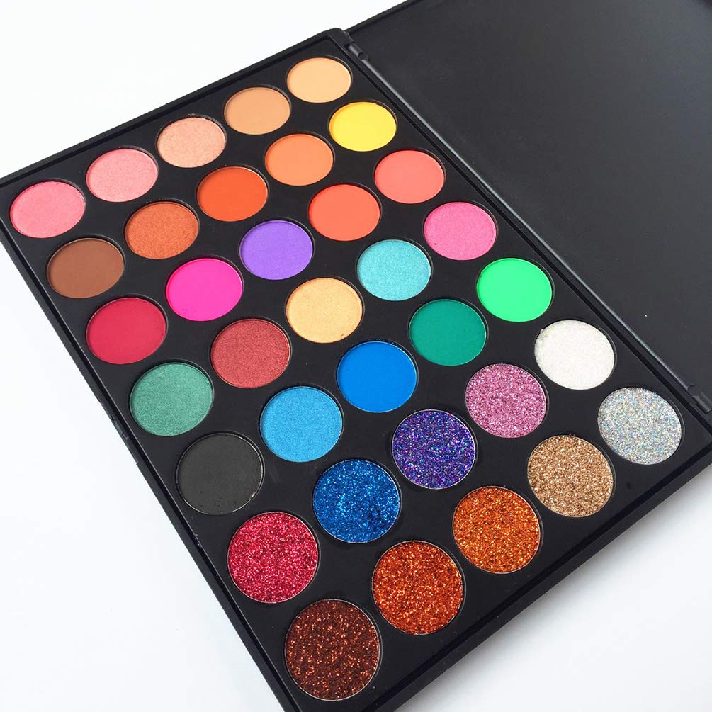 Glitter Eyeshadow Palette, FindinBeauty 35 Bright Colors Matte and Shimmery Silky Powder - Long Lasting and Pigmented Pressed Glitter Eye Shadow Makeup Set (35N10)