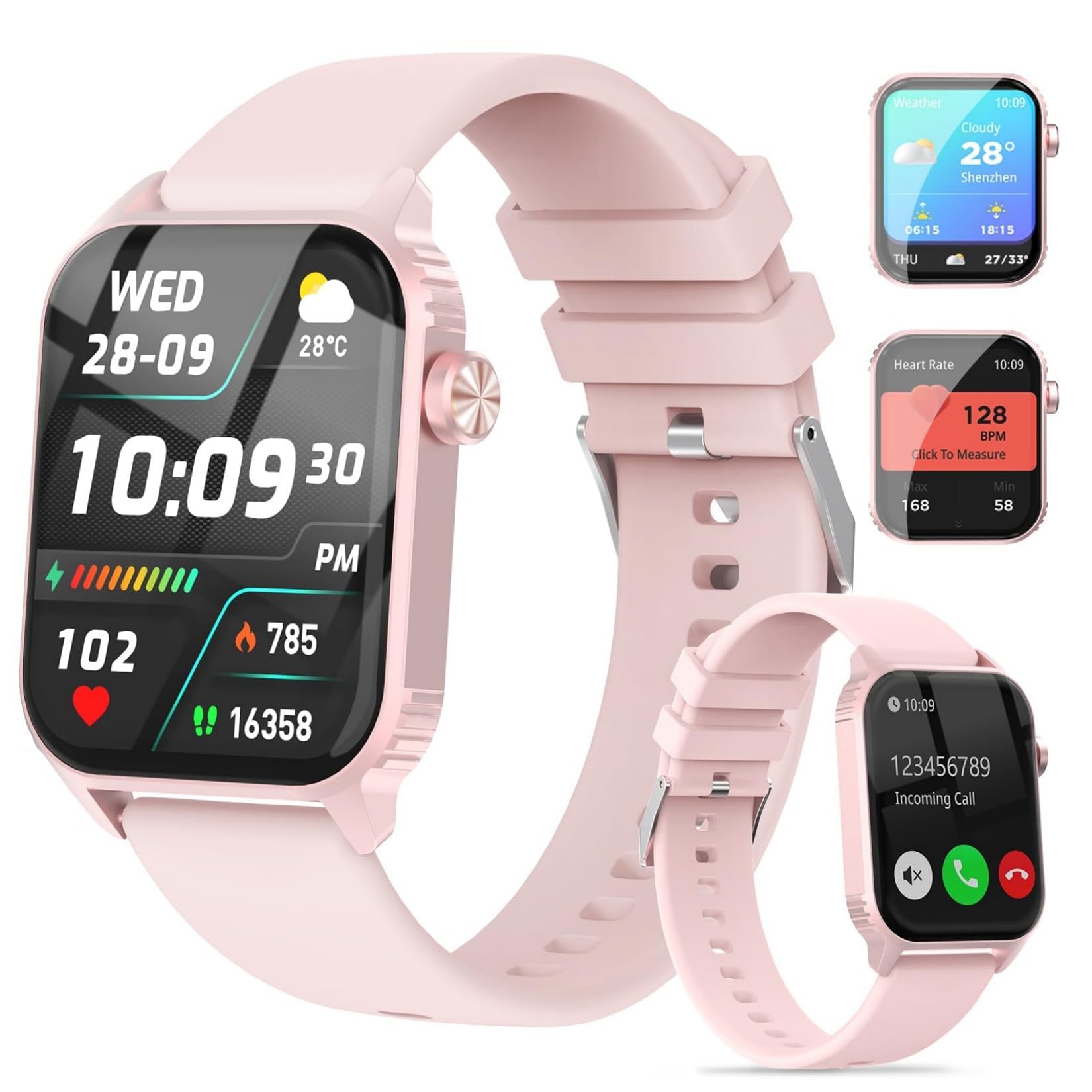 TRAUSI Smart Watches for Women Men, 1.83 inches HD Smartwatch with 120 Sports Modes, Heart Rate/Sleep Monitor, IP67 Waterproof, Bluetooth Call & Music Control for iPhone/Android (Pink)