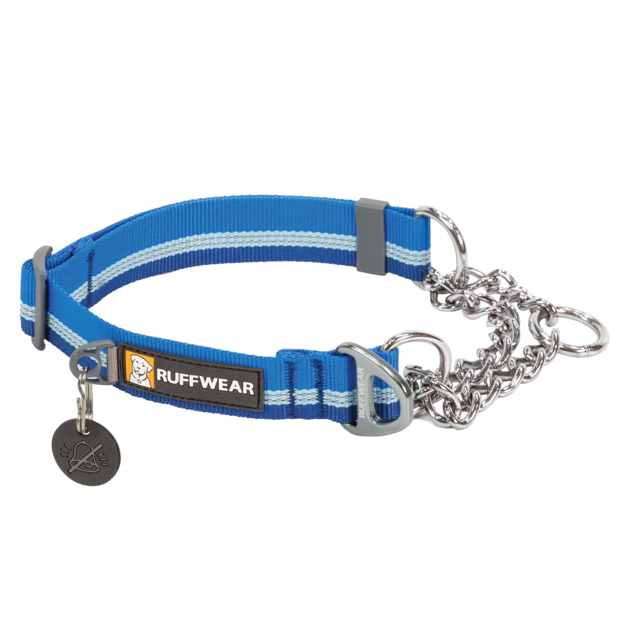RUFFWEAR Chain Reaction Collar, Medium Dog Collar, Adjustable No Pull Pet Collar, Aluminium D-Ring & Limited Cinch, Reflective Dog Collar with Tubelock Webbing, 14"-20", Blue Pool