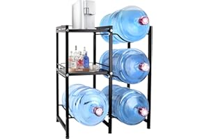PSUTBPAT 5 Gallon Water Jug Holder with 2-Layer Storage Shelf and 4 Slot Water Jug Stand, Water Bottle Holder Storage Rack 3-Tier Water Bottle Holder Organizer Shelf for Home, Living Room,Office