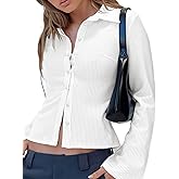 VNIRA Women’s Button Down Shirts Striped Long Sleeve Collared Casual Work Blouses Slim Fit Going Out Tops