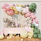 Beaumode One Silly Goose Balloon Arch Kit with Walking Goose and Gingham Foil Balloons for Boys Girls Goose First Birthday Baby Shower Vintage Pink Blue Green Yellow Gingham Party Decorations (Pink)