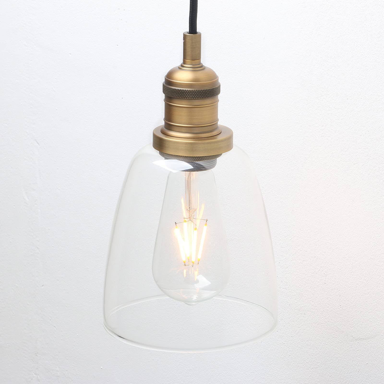 Phansthy Retro Pendant Light Industrial Ceiling Lights with 2m Adjustable Cloth Wire Clear Glass Kitchen Dining Room Hanging Light for E27 Edison Bulbs (Antique Brass)
