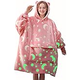Yoofoss Wearable Blanket Hoodie, Oversized Glow in the Dark Sherpa Fleece Blanket with Pocket, Cozy Sweatshirt Blanket