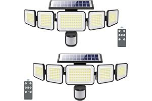 OMIBEE 4000LM Solar Lights outdoor, 5 Adjustable Heads Solar Motion Sensor Lights, 236 LEDs 3 Brightness Mode, Waterproof Security Wall Lights, Remote Control Flood Lights for Graden, Backyard, 2 Pack