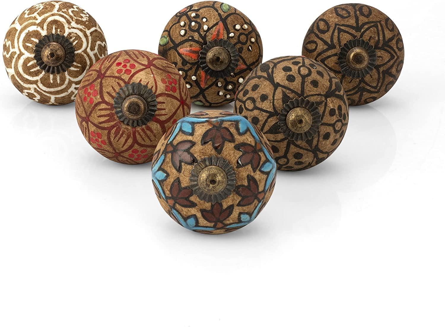 KPAVIR Handmade Set of 6 Antique Look Ceramic Drawer Knobs for Home, Kitchen, Bathroom or Office | Comes with Bolts, Washer — image 1