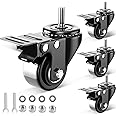 2 Inch Stem Caster Wheels 800lbs, Threaded Stem Casters Set of 4 Heavy Duty, 1/4"-20x1 (Screw Diameter 1/4", Stem Length 1"), Safety Dual Locking Industrial Castors, Wheels for Cart, Furniture