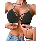 SOLY HUX Women's Ribbed Front Closure Bra Sparkly Straps Criss Cross Push Up Bralettes